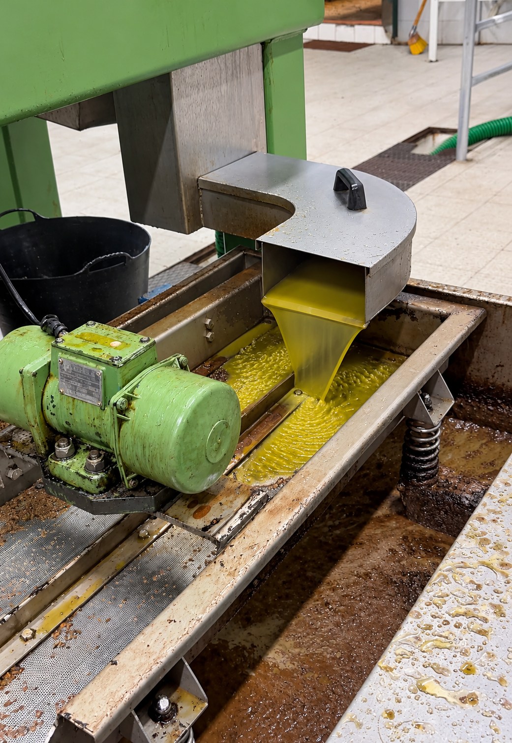 Fresh olive oil flowing at the mill